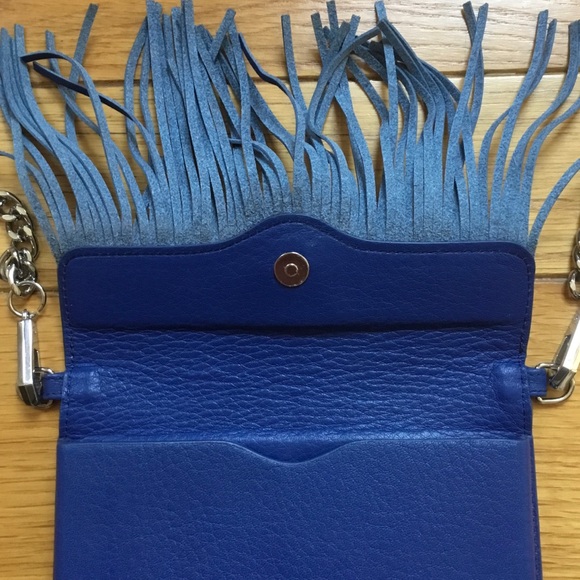 Rebecca Minkoff Blue Leather Fringe Case Mate Convertible Crossbody Bag Clutch - Picture 10 of 16